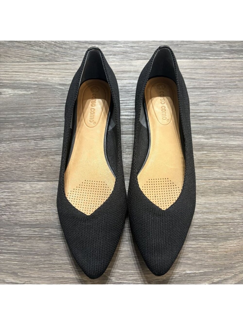 Corso Como Black Ballet Flat Shoes 7.5 Pointed Toe Slip On Comfort Knit Preppy